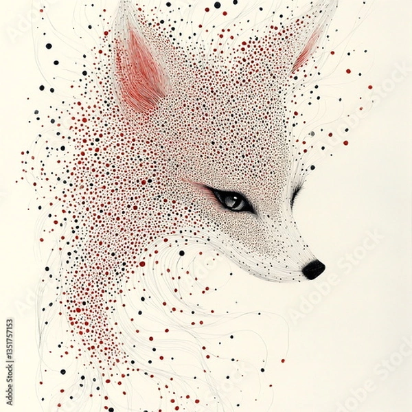 Obraz Fox illustration with swirling red and black dot pattern
