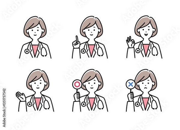 Obraz 女性医師の表情セット