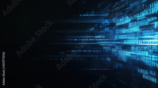 Fototapeta Dark blue abstract digital background displaying streams of binary code for technology and cybersecurity themes