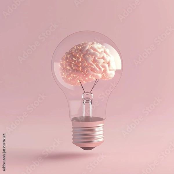 Obraz Light bulb with glowing brain inside representing creativity, idea generation, innovation, intelligence and thinking concept design