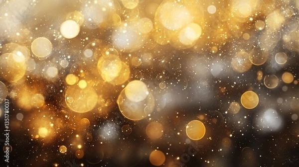 Fototapeta Abstract golden and white bokeh lights background with blurred sparkling circles