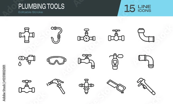 Fototapeta A Set of Plumbing-related tools vector icon editable stoke