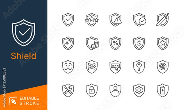 Obraz Shield thin line icons. Editable stroke. Pixel perfect.