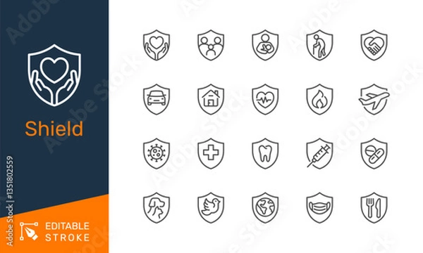 Fototapeta Shield thin line icons. Editable stroke. Pixel perfect.