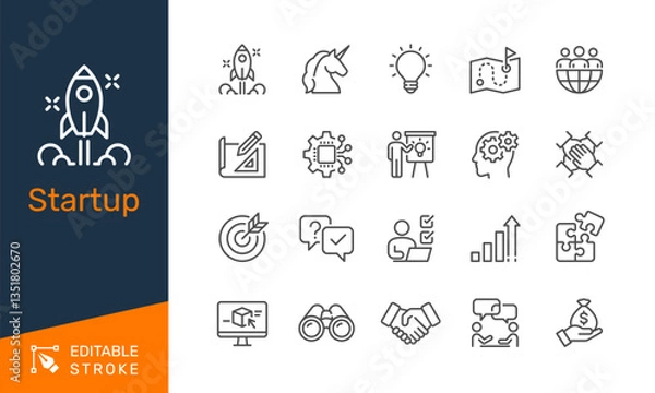 Fototapeta Startup thin line icons. Editable stroke. Pixel perfect.