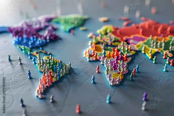 Fototapeta World Map Illustrating Top 10 Most Populated Countries with People Icons