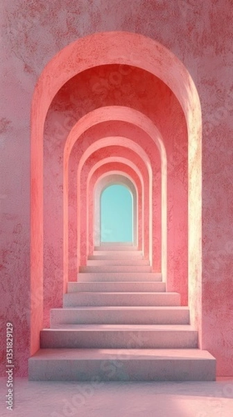 Fototapeta Endless dreamscape surreal arches and gradient steps in harmony