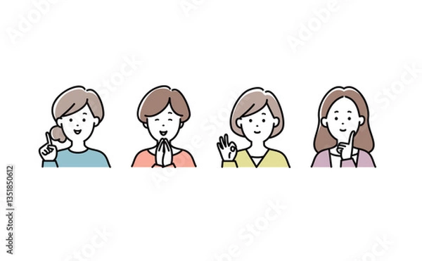 Obraz 笑顔で喜ぶ女性のベクターイラストセット