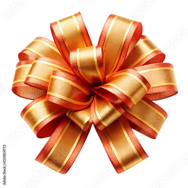 Fototapeta Orange  Gold Gift Bow Festive Ribbon Design isolated on transparent background