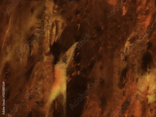 Obraz A swirling abstract painting, earthy tones of brown, orange, and gold blend against a dark, textured background.