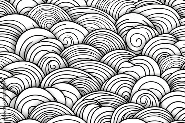 Obraz Seamless pattern of concentric energy waves, abstract sacred spirals, and delicate line art, flowing in soft monochrome tones
