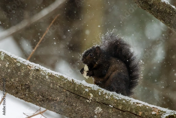 Obraz Eastern grey squirrel on a snowy day 