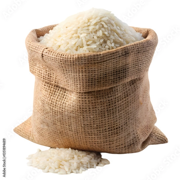 Obraz White Rice Sack Grain Food Burlap Bag isolated on transparent background