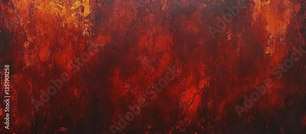 Fototapeta A textured painting depicting rusted iron with deep shades of crimson and burnt orange, blending together with rough brushstrokes