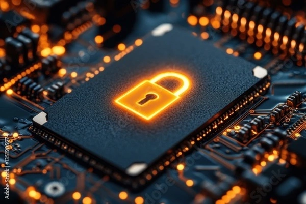 Obraz Cybersecurity Lock with Circuit Pathways for Data Protection and Encryption