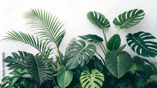 Fototapeta Tropical leaves foliage plants in a nature backdrop, isolated on white. (Flower)