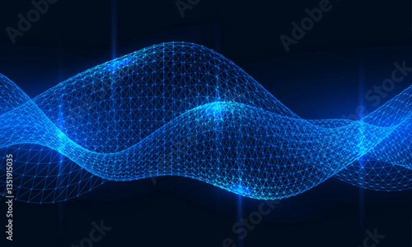 Obraz Cyber Big Data Flow Particles Bokeh. Digital Neural Network. Concept of AI Artificial Intelligence Technology Machine Deep Learning. Digital Communication. Science Technology Presentation Vector.