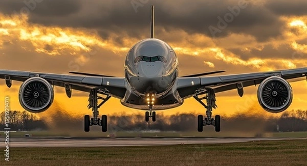 Obraz Majestic Airbus A350 Landing at Sunset