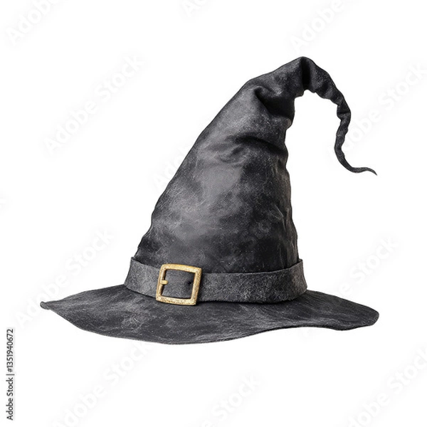 Fototapeta Black witch hat costume halloween party accessory pointed hat with buckle on black background image transparent background