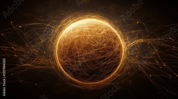 Fototapeta Glowing Sphere with Dynamic Energy Swirls in Dark Backgrounds