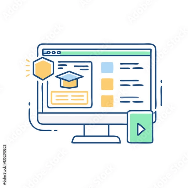 Fototapeta Online course icon with laptop and progress chart, symbol of e-learning