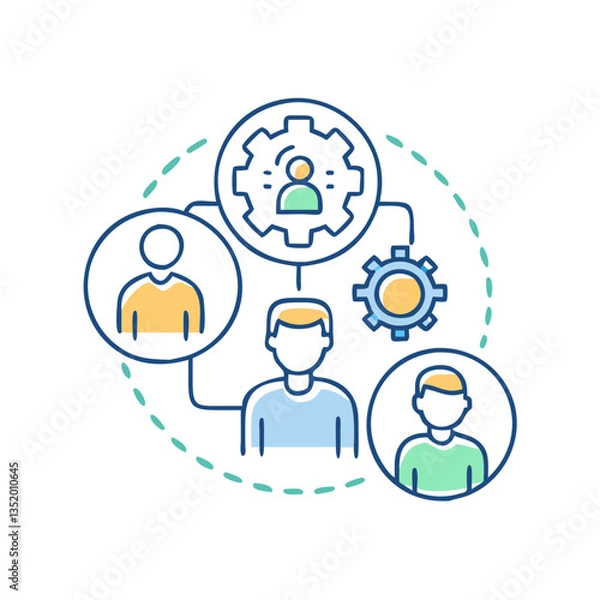 Fototapeta Sociology icon with people and charts, symbol of studying society, social network concept