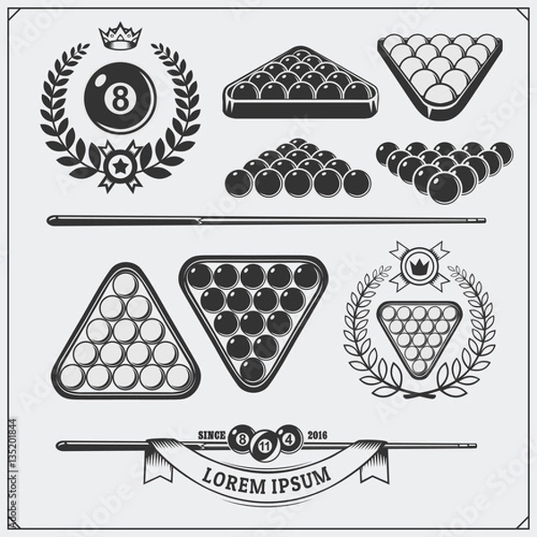 Obraz Set of billiards labels, emblems, badges, icons and design elements.