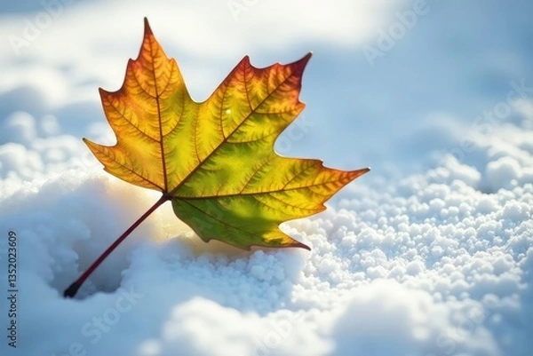 Obraz The gentle curves of a birch leaf against a snowy plain, shadow, natural, curved