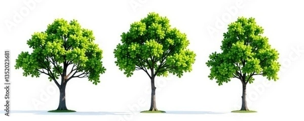 Obraz Three isolated tree branches on a white background, solitude, branch