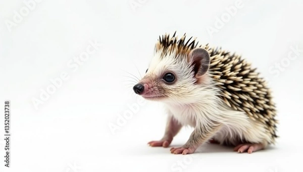 Obraz Tiny hedgehog posed on pure white background, curled slightly , animal photography, background