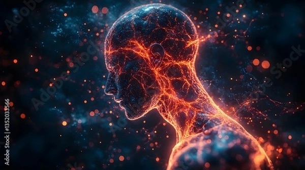 Obraz Human nervous system visualized with AI enhancements and glowing data flows illustration