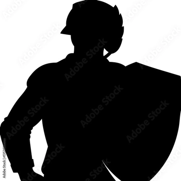 Fototapeta Warrior Silhouette Vector with Shield for Illustrations and Design Projects