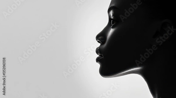 Fototapeta A contemporary minimalist portrait of a human silhouette viewed from the side, cropped closely to emphasize the curvature of the face and neck