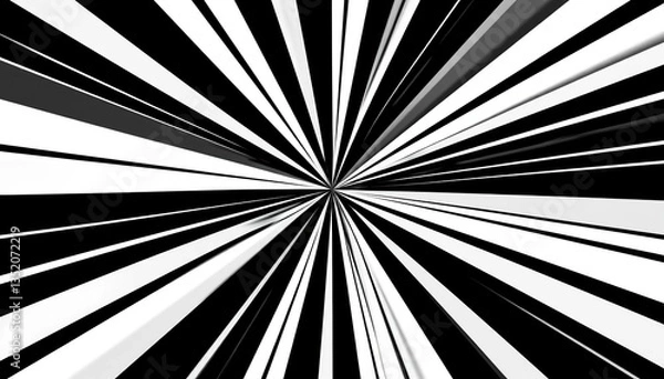 Fototapeta Dynamic burst of black and white stripes abstract design digital art studio environment aerial viewpoint visual concept for creative projects