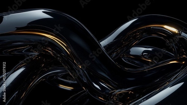 Fototapeta Abstract black fluid shapes with glossy texture.