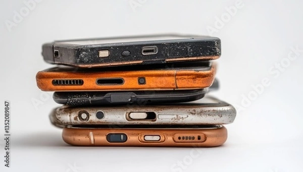 Obraz Stack of used mobile phones
