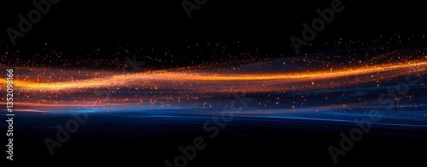 Obraz Abstract high-speed light trails featuring vibrant orange and blue streaks against a dark black background