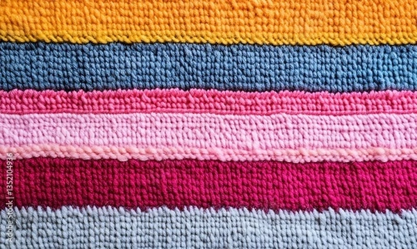 Obraz Close-up view of a knitted fabric texture stripes. Cozy wool yarn pattern perfect for backgrounds