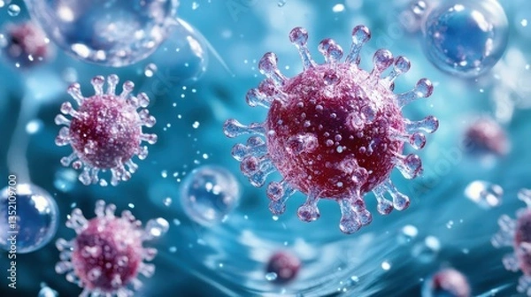 Fototapeta Microscopic View of Coronavirus Particles