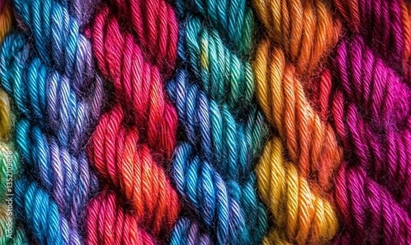 Obraz Close-up view of a knitted fabric texture stripes. Cozy wool yarn pattern perfect for backgrounds
