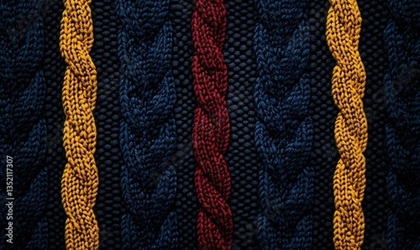 Fototapeta Close-up view of a knitted fabric texture stripes. Cozy wool yarn pattern perfect for backgrounds