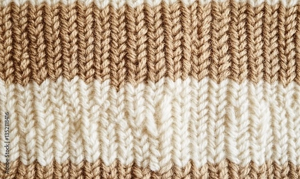 Obraz Close-up view of a knitted fabric texture stripes. Cozy wool yarn pattern perfect for backgrounds
