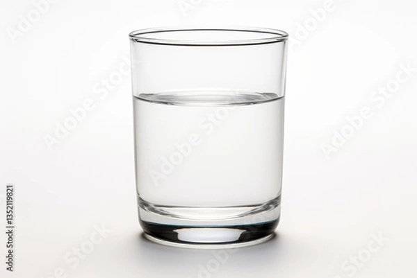 Fototapeta Isolated glass of water on a clean white background perfect for minimalist designs