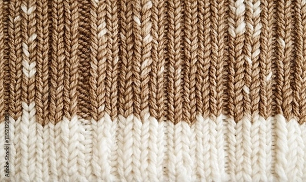 Obraz Close-up view of a knitted fabric texture stripes. Cozy wool yarn pattern perfect for backgrounds