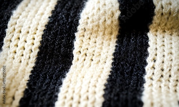 Obraz Close-up view of a knitted fabric texture stripes. Cozy wool yarn pattern perfect for backgrounds