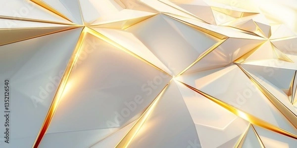 Fototapeta Futuristic premium abstract background sharp edged Multicolour surfaces radiant golden seams light gently accentuates golden edges contrasting elegantly the deep matte textures of the geometric shapes