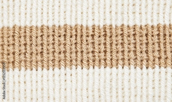 Obraz Close-up view of a knitted fabric texture stripes. Cozy wool yarn pattern perfect for backgrounds
