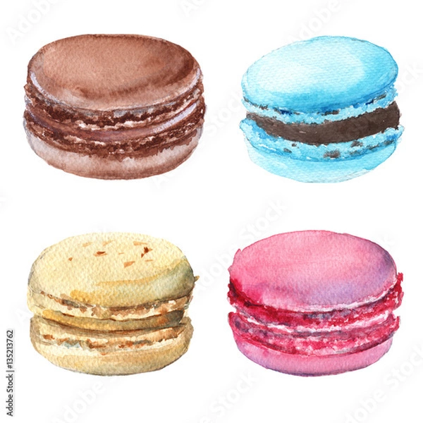 Obraz Set macaroon. Strawberry, chocolate, vanilla and mint.