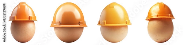 Obraz Egg with construction hardhat isolated on transparent background. PNG , Set of