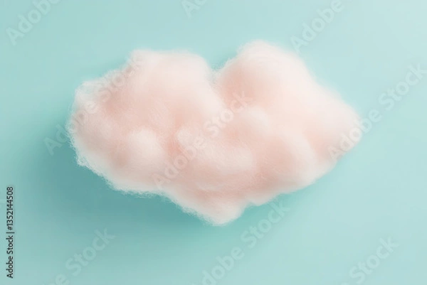 Fototapeta Fluffy pink cotton cloud on light blue background, creating whimsical and dreamy atmosphere. Perfect for creative projects or children themes